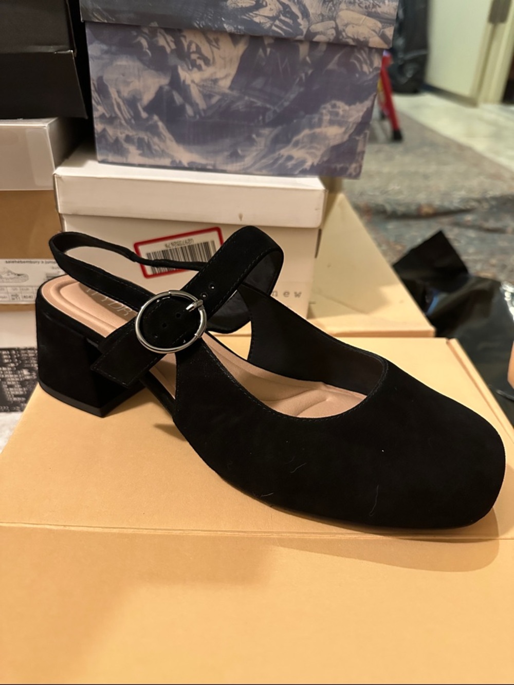 Amber slingback Maryjane  Classic Black Slingback Block Heel Women's Shoe ww